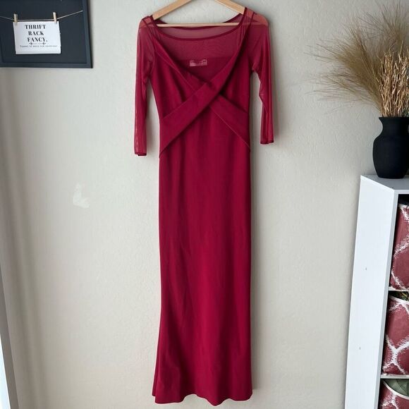 Chiara Boni Gown Alidora‎ Mesh Quarter Sleeve Maxi Dress Red Size 42 (6) - Picture 2 of 12
